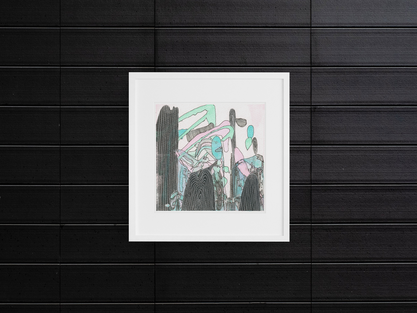 Pastel Pink, Green, Teal, Black and White Abstract Print