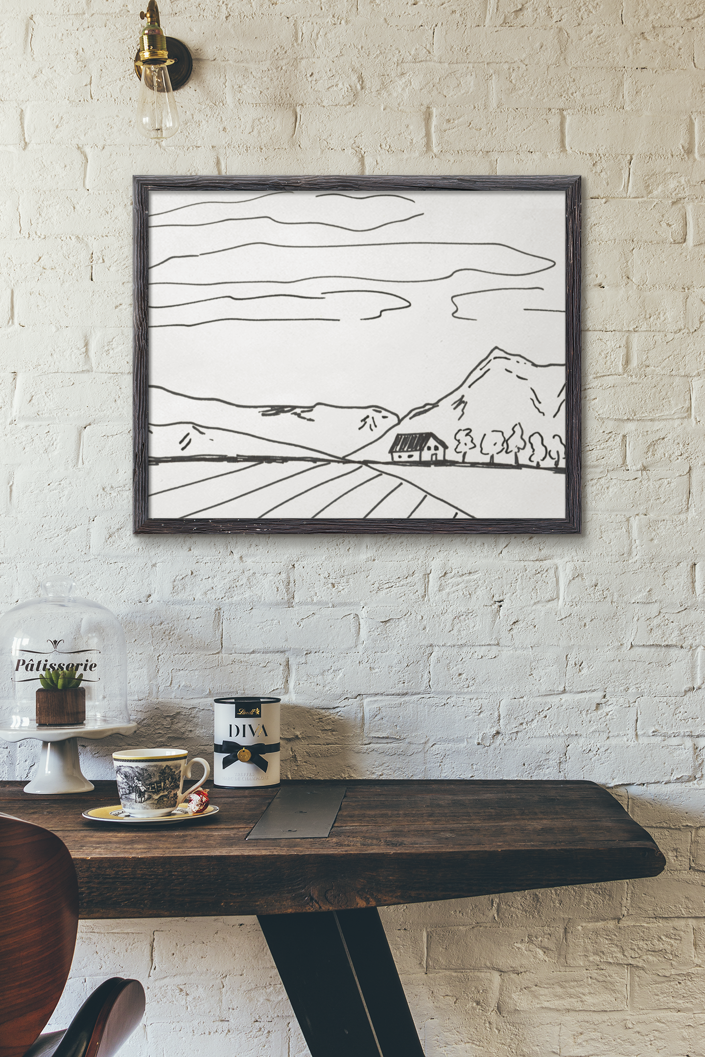 Modern Black and White Simplistic Landscape drawing